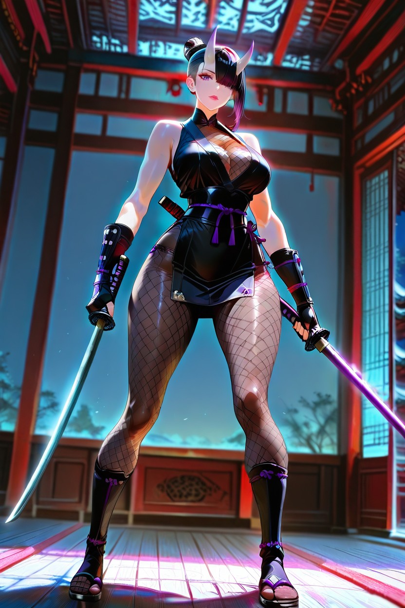 Fishnet Above Cleavage, Detailed Eyes, Medium Breasts Hentai AI Porn