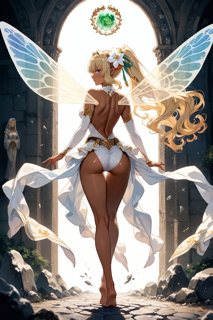 25+, Dark Skin Elf, Back Side View Hentai AI Porn