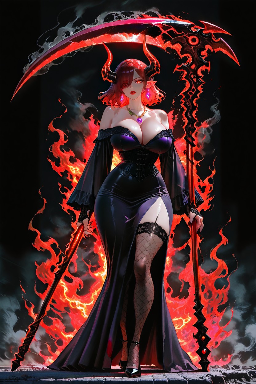 Thick Lips, Elf Ears, Elegant Aristocratic Dark Purple Long Dress Hentai AI Porn