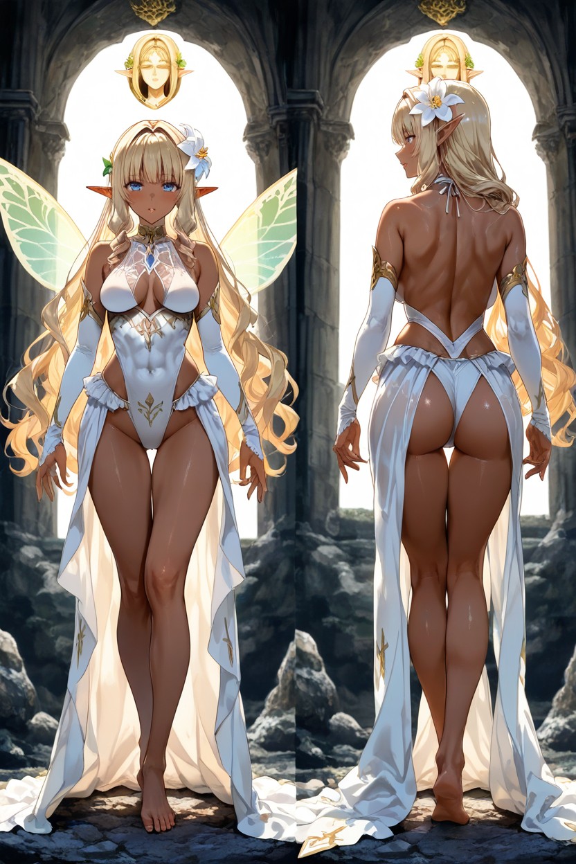 Muted Colors, Insanely Long Wavy Hair, Hyper Reduced Thickness Ribcage And Thigh Hentai AI Porn