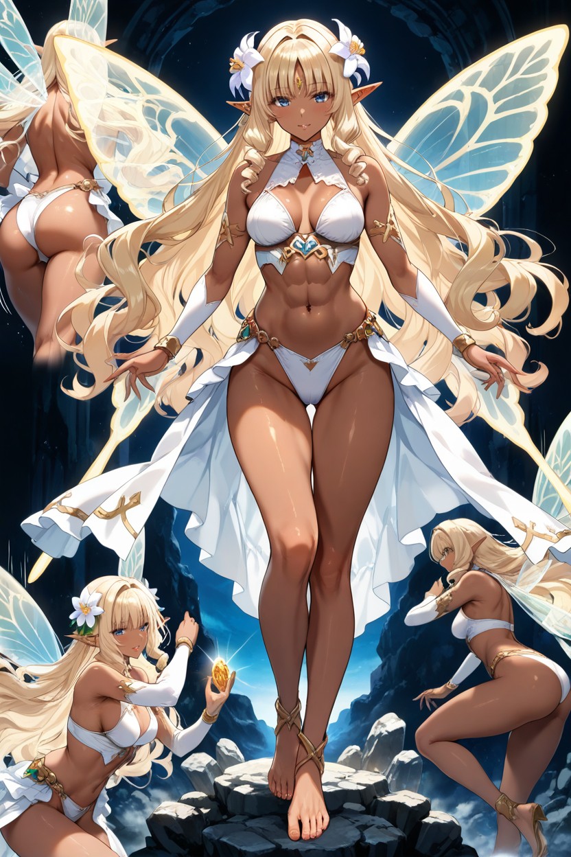 Blonde Pube, Hair Flower, Canonical White Fantasy Outfit Hentai AI Porn