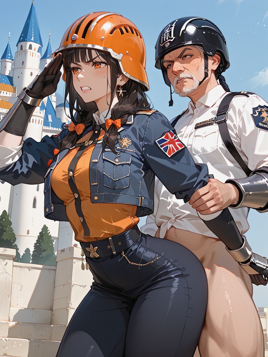 Armor Gloves, Salute, Stomach Bulge Hentai AI Porn
