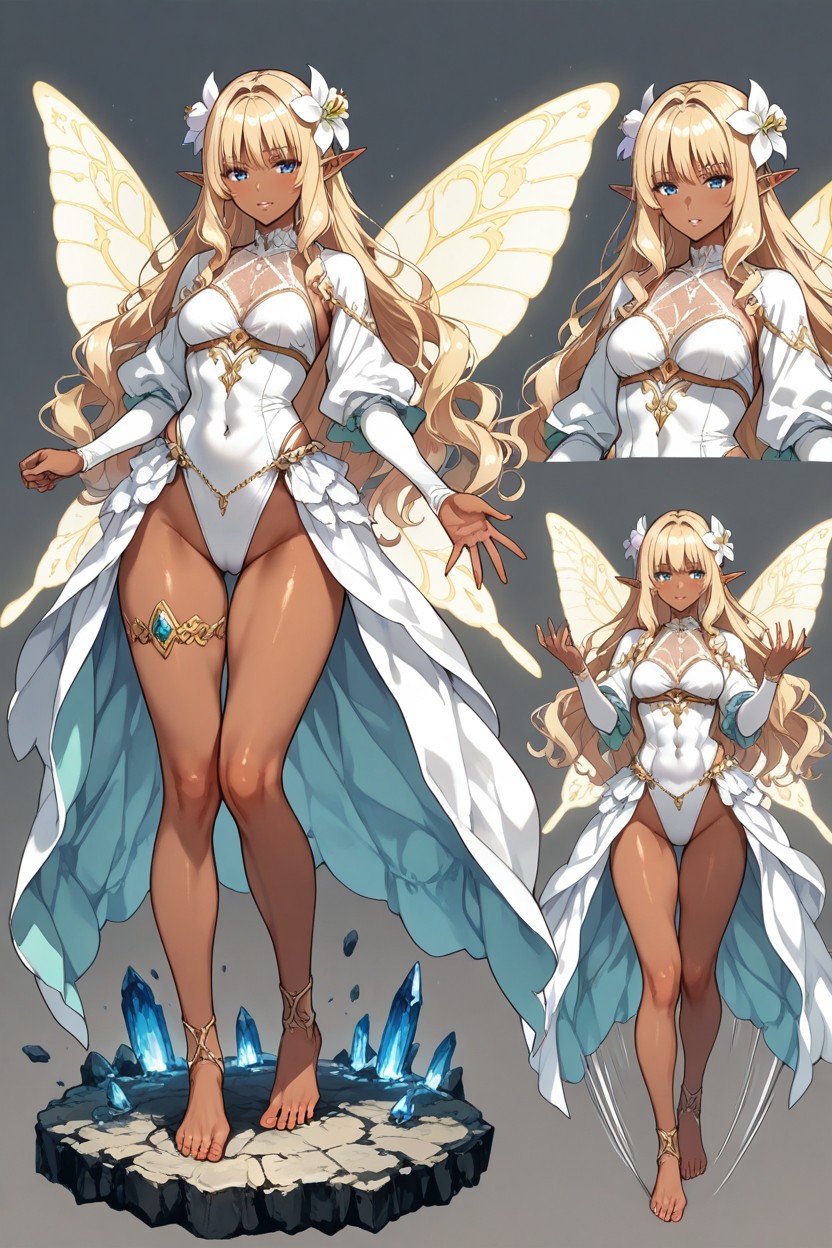 Dark Skin Elf, Blue Eyes, Multiple Views Hentai AI Porn