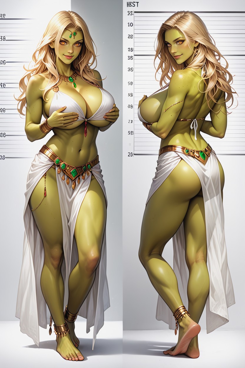 High-connected Skirt Side Slits, Standing, Amber Eyes Hentai AI Porn