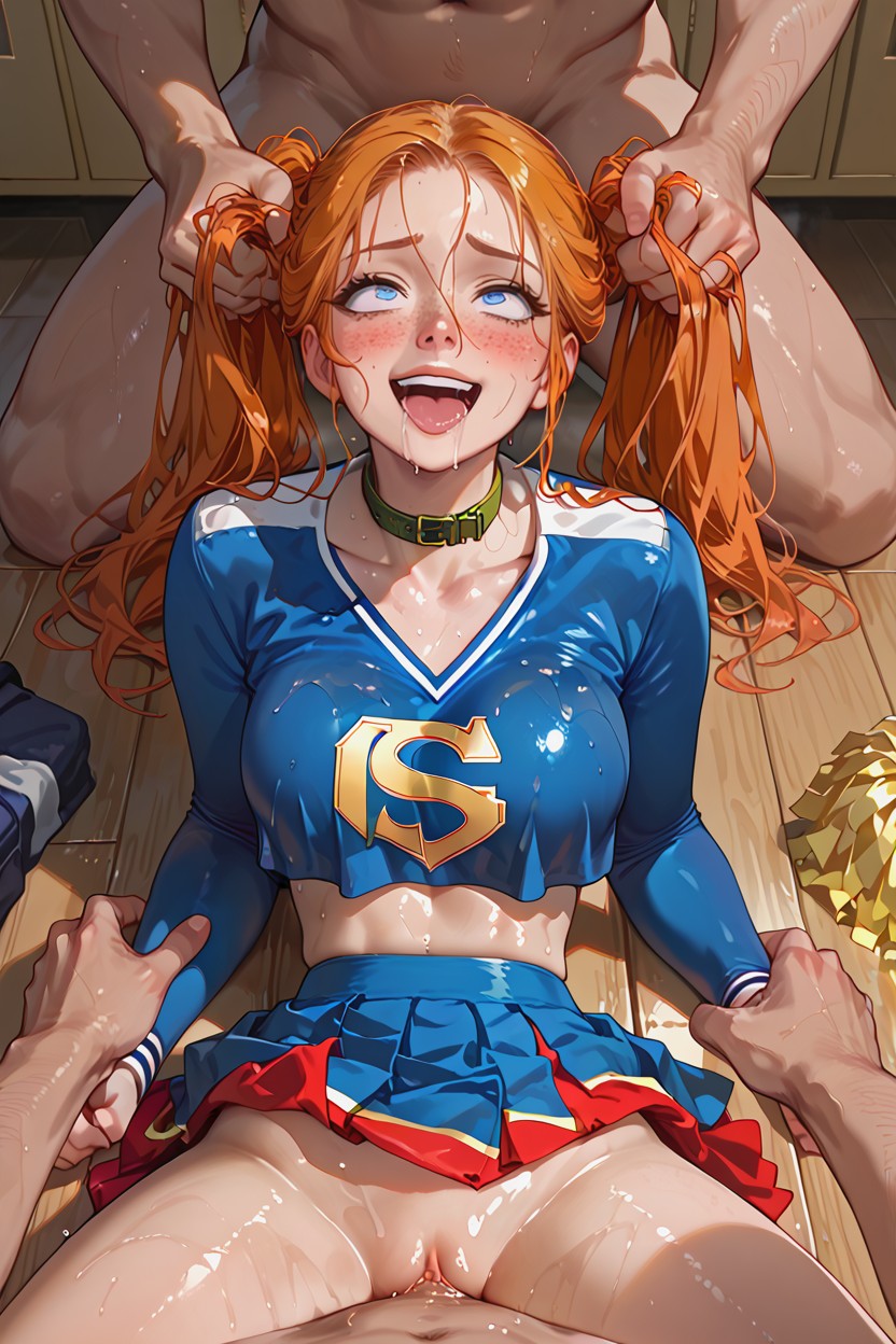 A Satisfied Face, Blue Eyes, Brightly Glowing Green Collar Hentai AI Porn