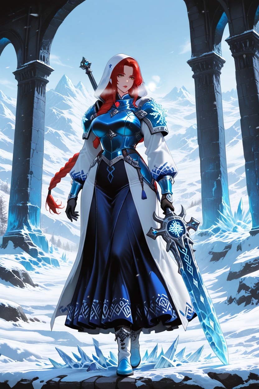 Snowflakes Settling On Her Red Hair, Ice‑terrain Boots, Chubby Woman Hentai AI Porn