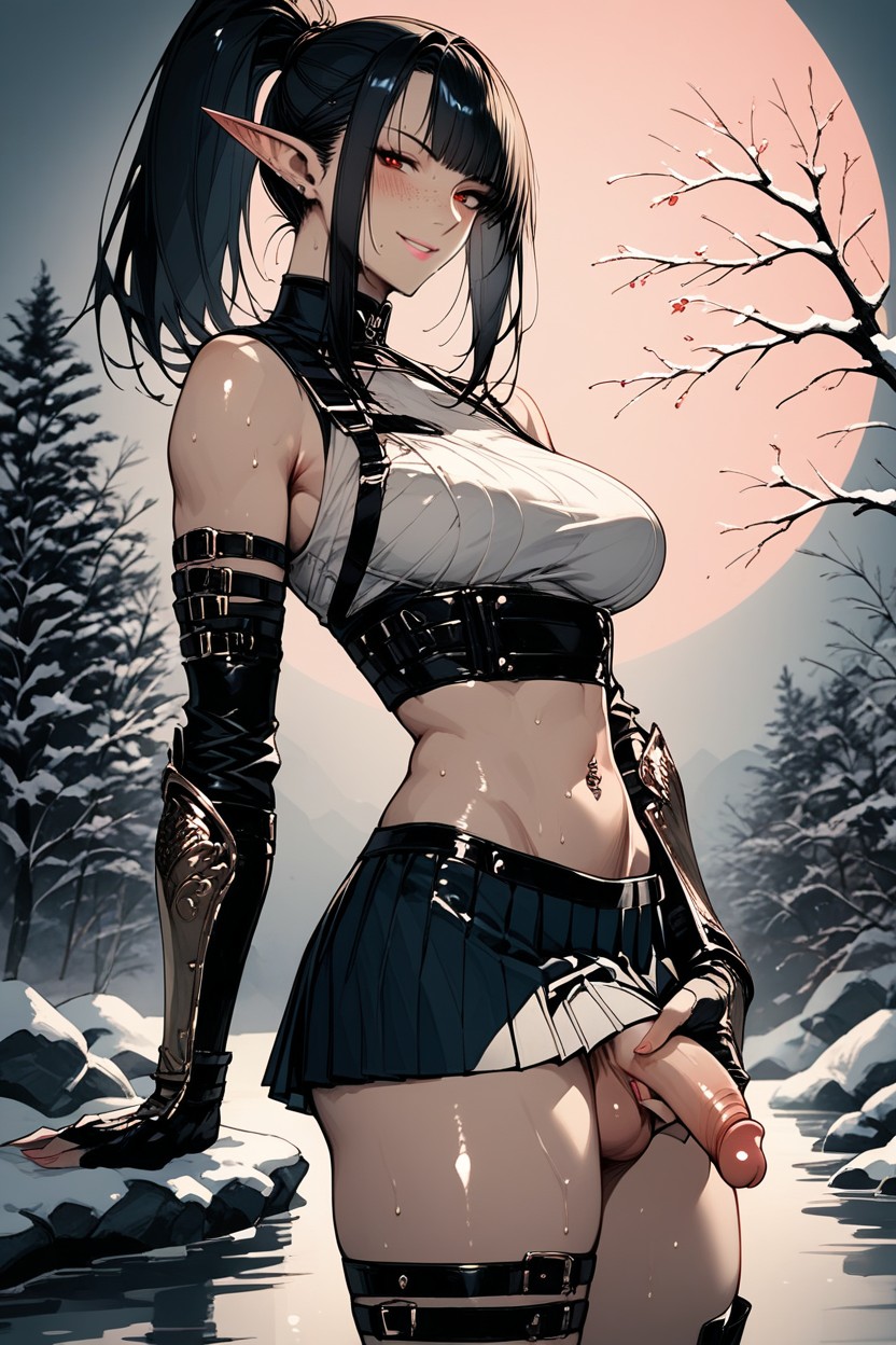 Medium, Black Arm Sleeves, Elf Ears Hentai AI Porn