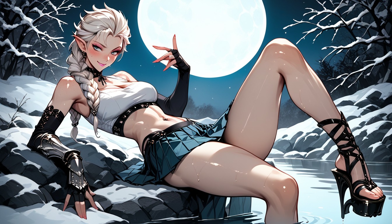 Elf Ears, Right Foot Showing Soles, Night Hentai AI Porn