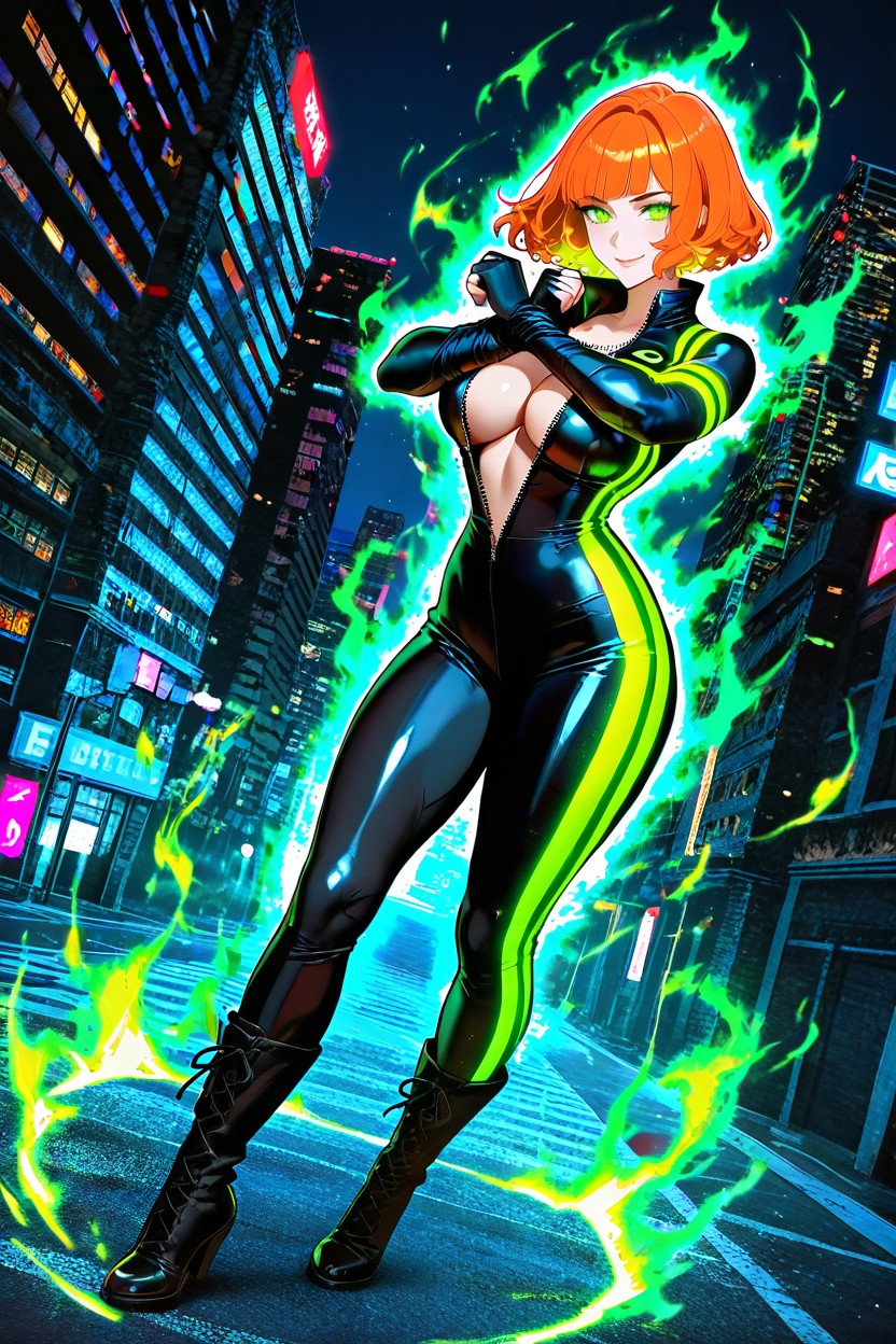 Glowing Green Aura, Highress, Dynamic Angle Hentai AI Porn