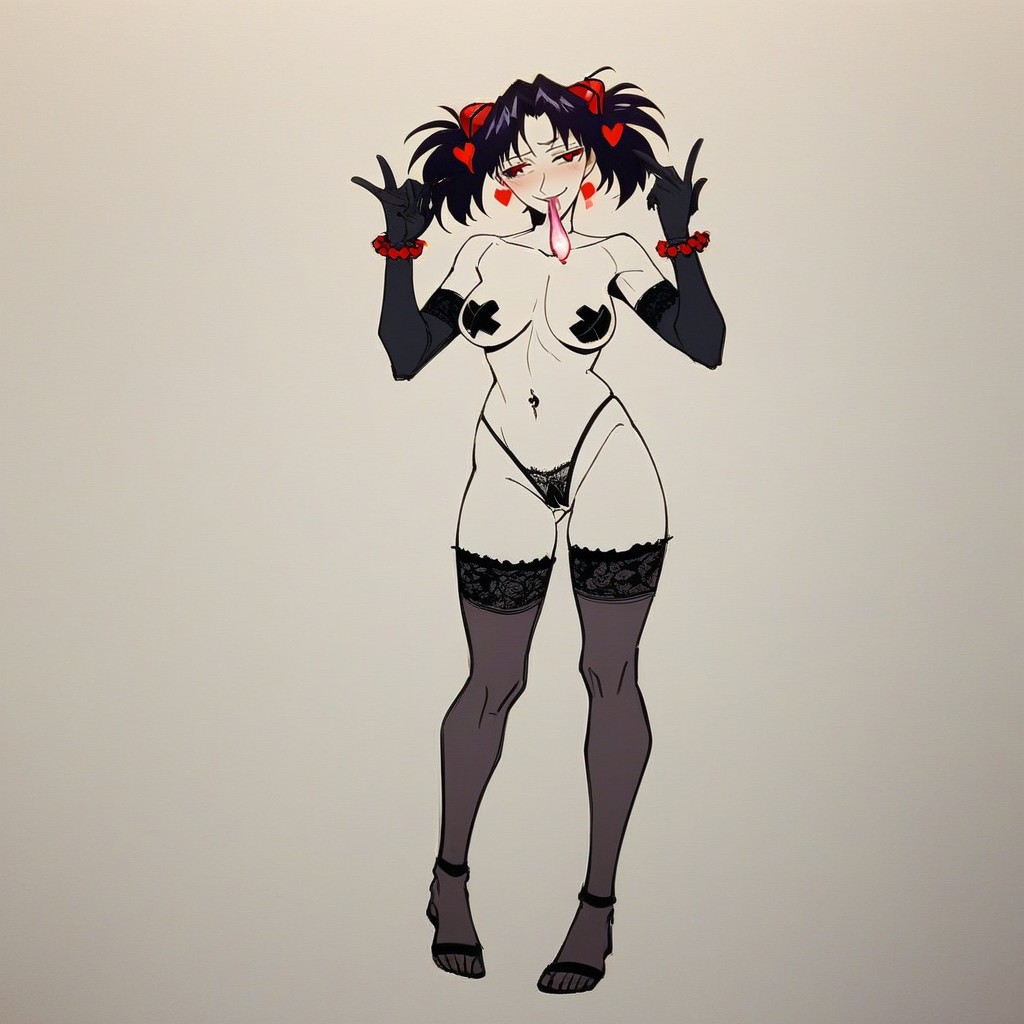 Hikari Twin Tails Hair, Condom In Mouth, Gleaming Skin Hentai AI Porn