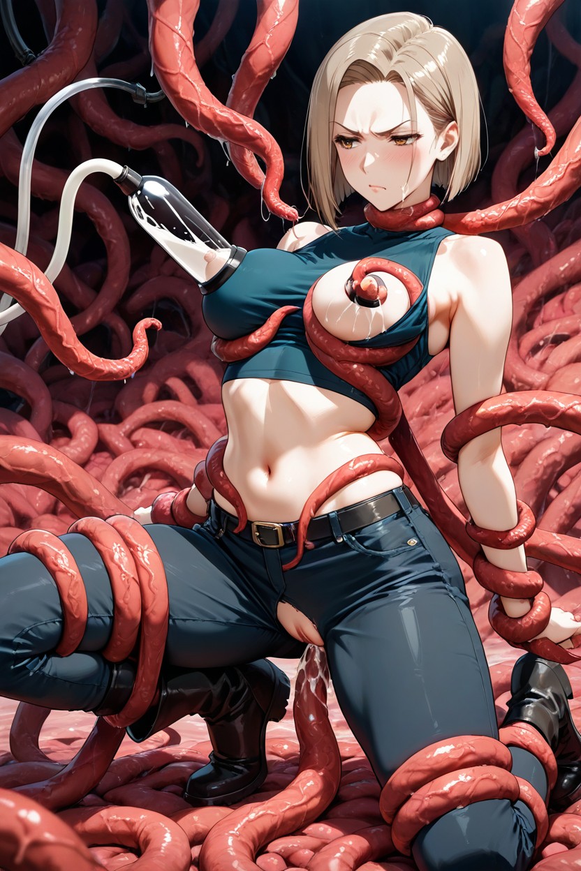 Firm Jawline, Natural Body Features, Red Tentacle Penetration In Pussy Hentai AI Porn
