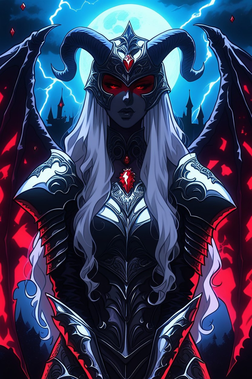 Majestic And Sensual Darkness, 18+, Jet Black With Red Crystal Details Hentai AI Porn