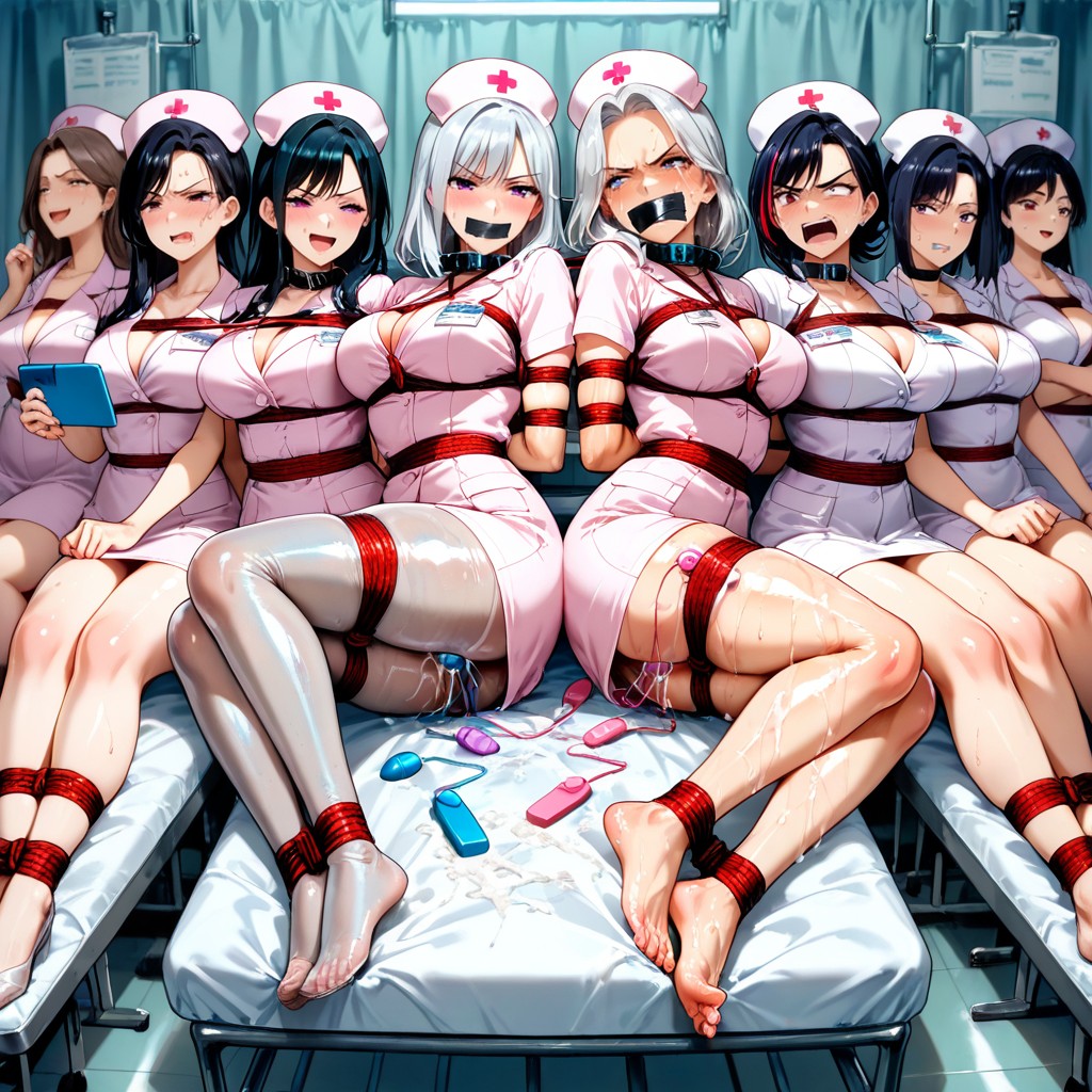 Tiptoe Detail, Side View, Lesbians In Nurse Uniforms Hentai AI Porn