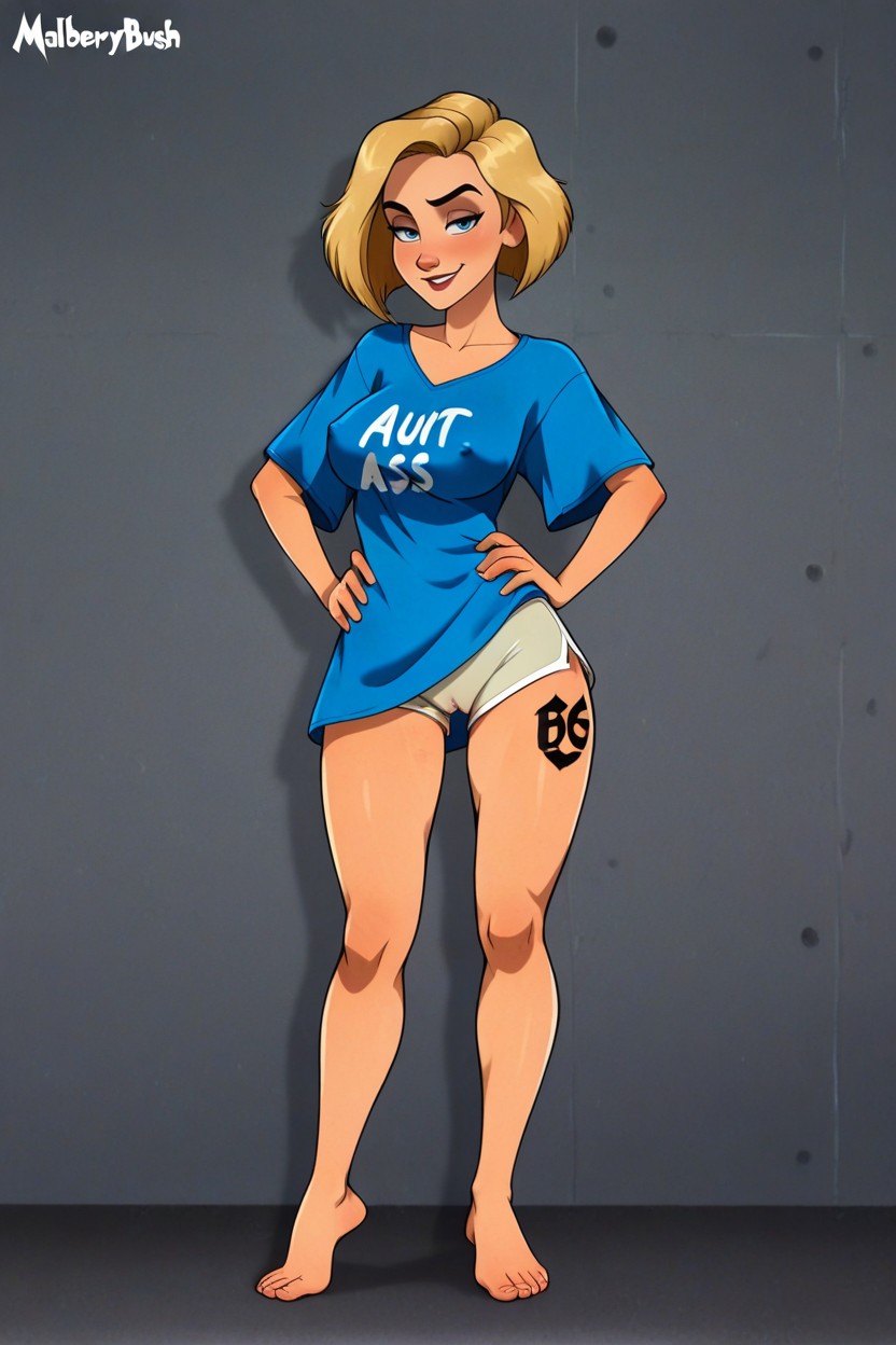 Tattoo On Right Foot, Perfect Thigh Gap, Blue Eyes Hentai AI Porn