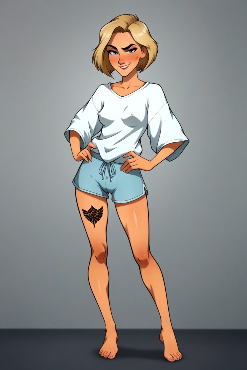 Toned Thighs, Tattoo On Right Foot, Tiptoes Hentai AI Porn