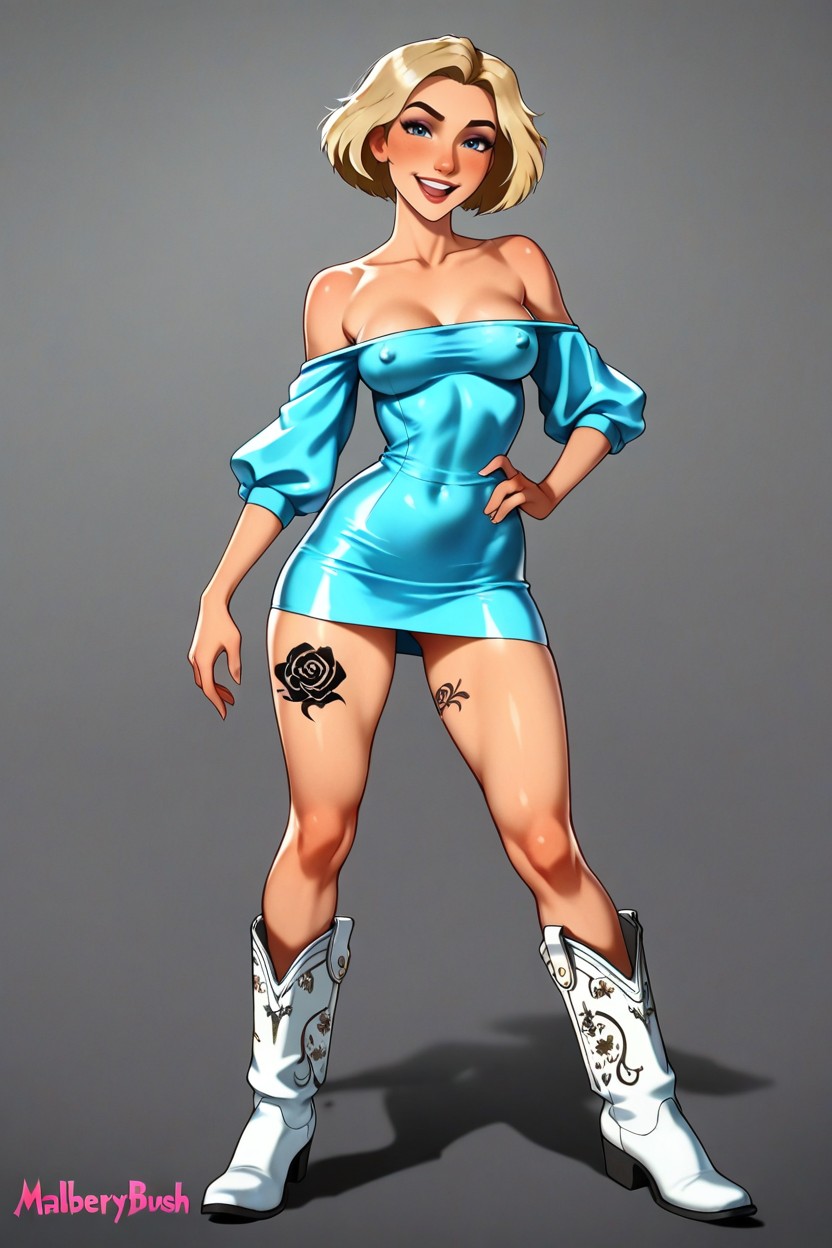 Tattoo On Right Foot, Waist Shot, Bright Blue Eyes Hentai AI Porn