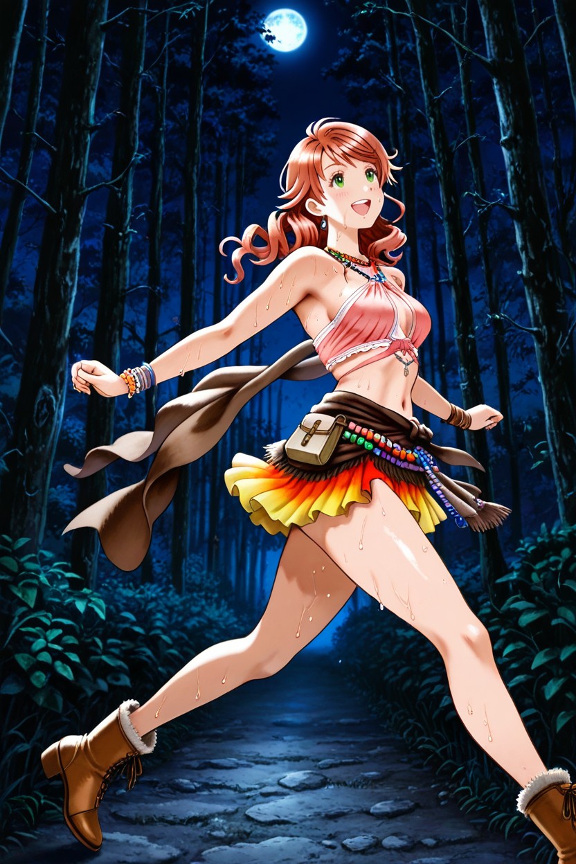 Side View, Long Beaded Accessories Hung On Belt, Mini Skirt Hentai AI Porn