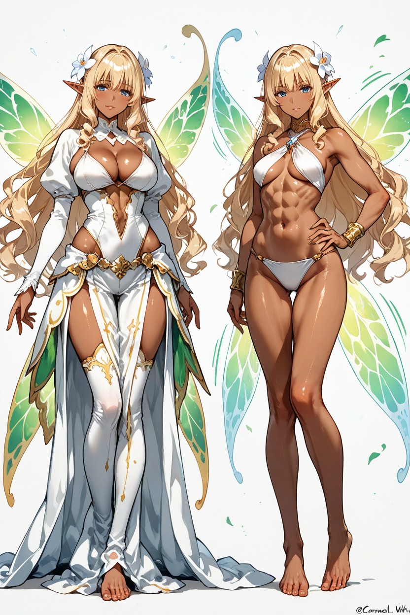 Semi-realism, Canonical White Fantasy Outfit, Thigh Gap Hentai AI Porn