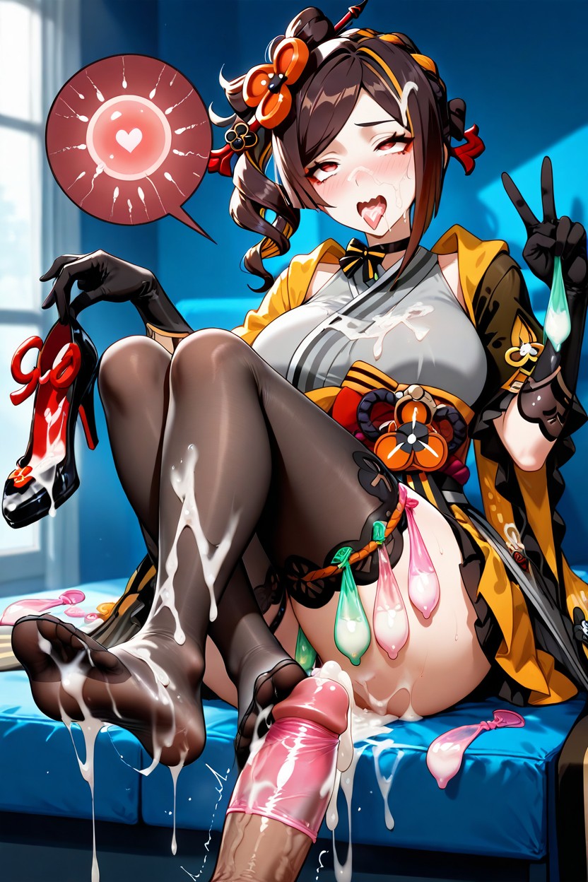 A Lot Of Used Condom, Cum On Body, Semen On High Heels Hentai IA