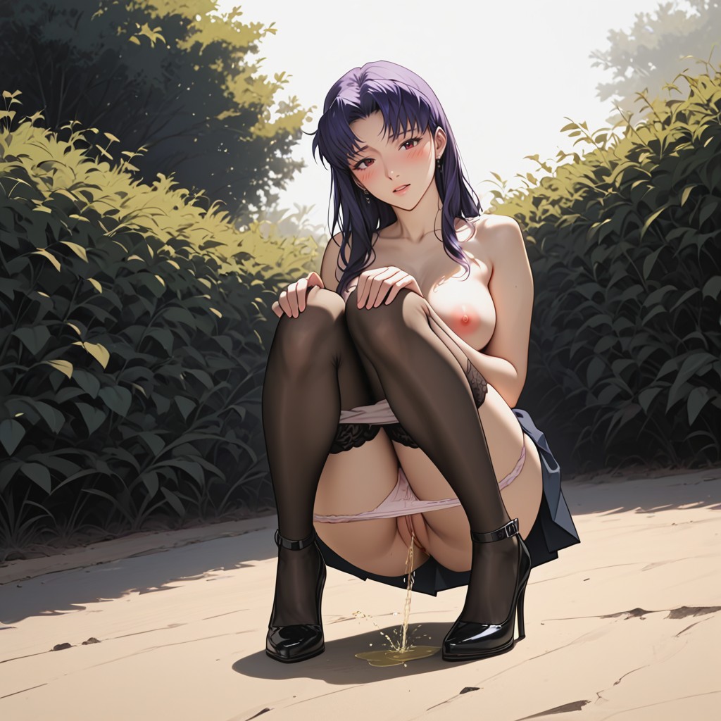Stockings, Feet Apart, Pulled Down With Panties To The Knees Hentai IA