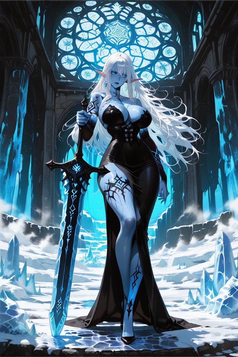 Glowing Icy Eyes, No Tail, Voluptuous Body Hentai IA