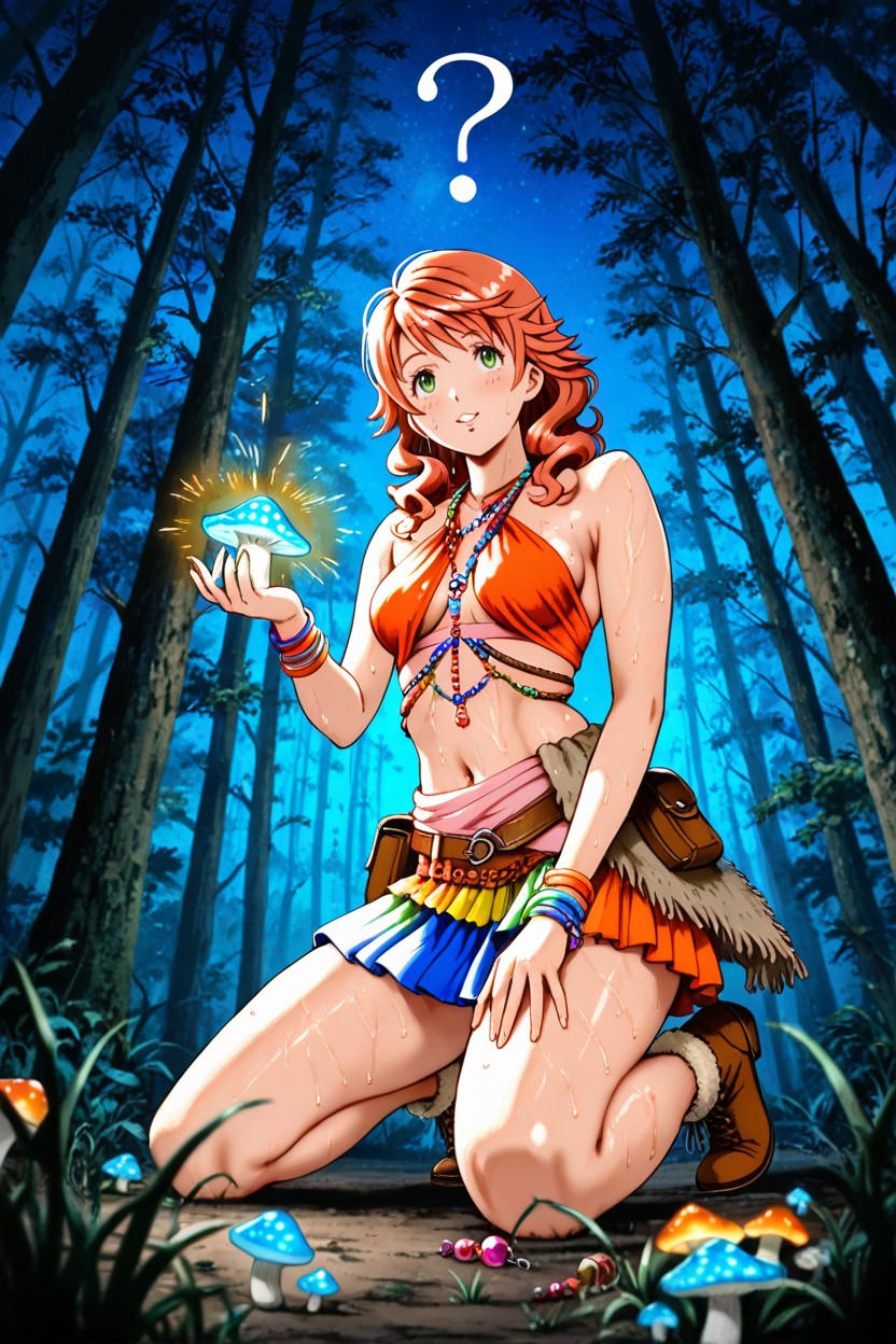 Beaded Strip Wrapping Chest, Delgada, Light Orange Colored Laceless Ankle Boots With White Fur Trim Hentai IA