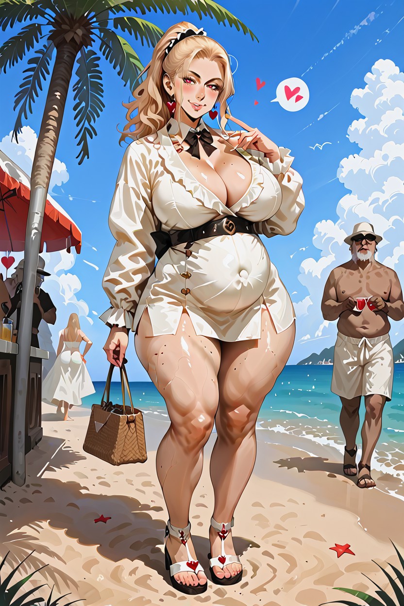 White Summer Dress, Posing, Giant Breasts Hentai IA