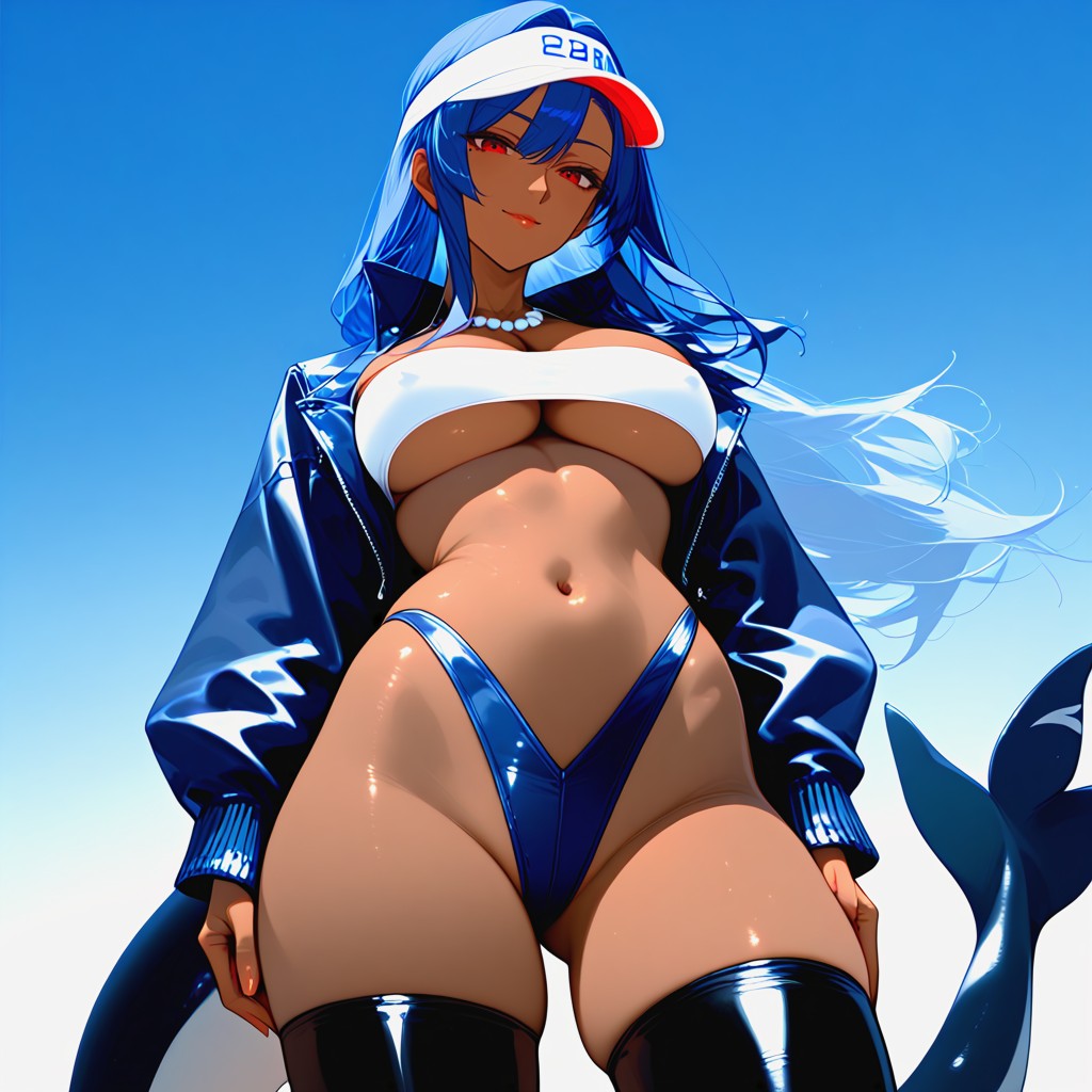 Visor Cap, Self-assured Gaze, Dark Skin Hentai IA