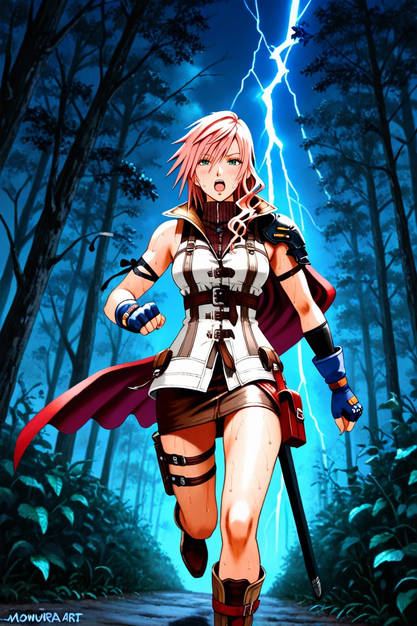 Plain Brown Skirt, In Dark Forest, Waist Shot Hentai IA