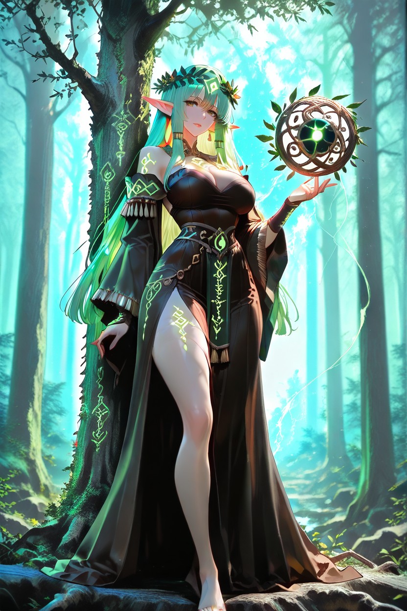 Brown Eyes, Elf Ears, Dryad Woman Hentai AI Porn