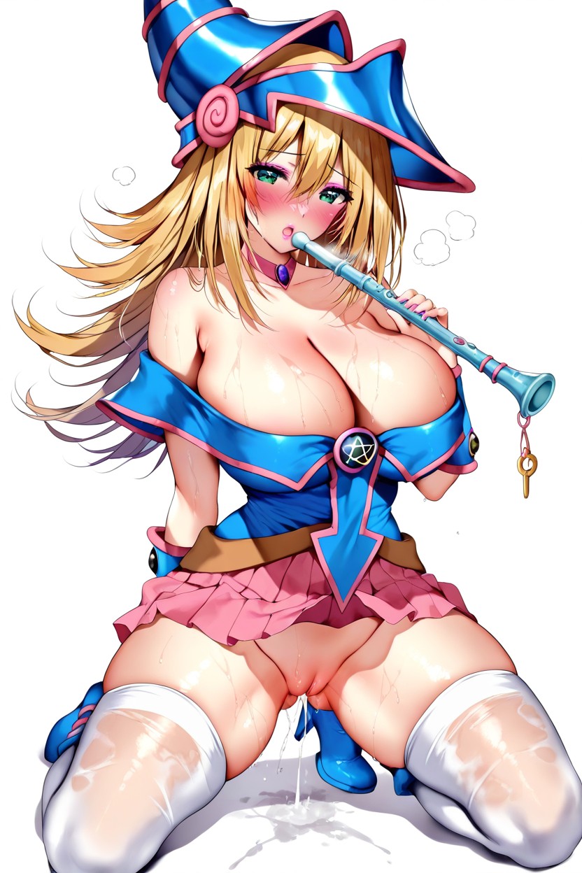 Front View, Mascara, Sheer White Thigh High Stockings Hentai IA