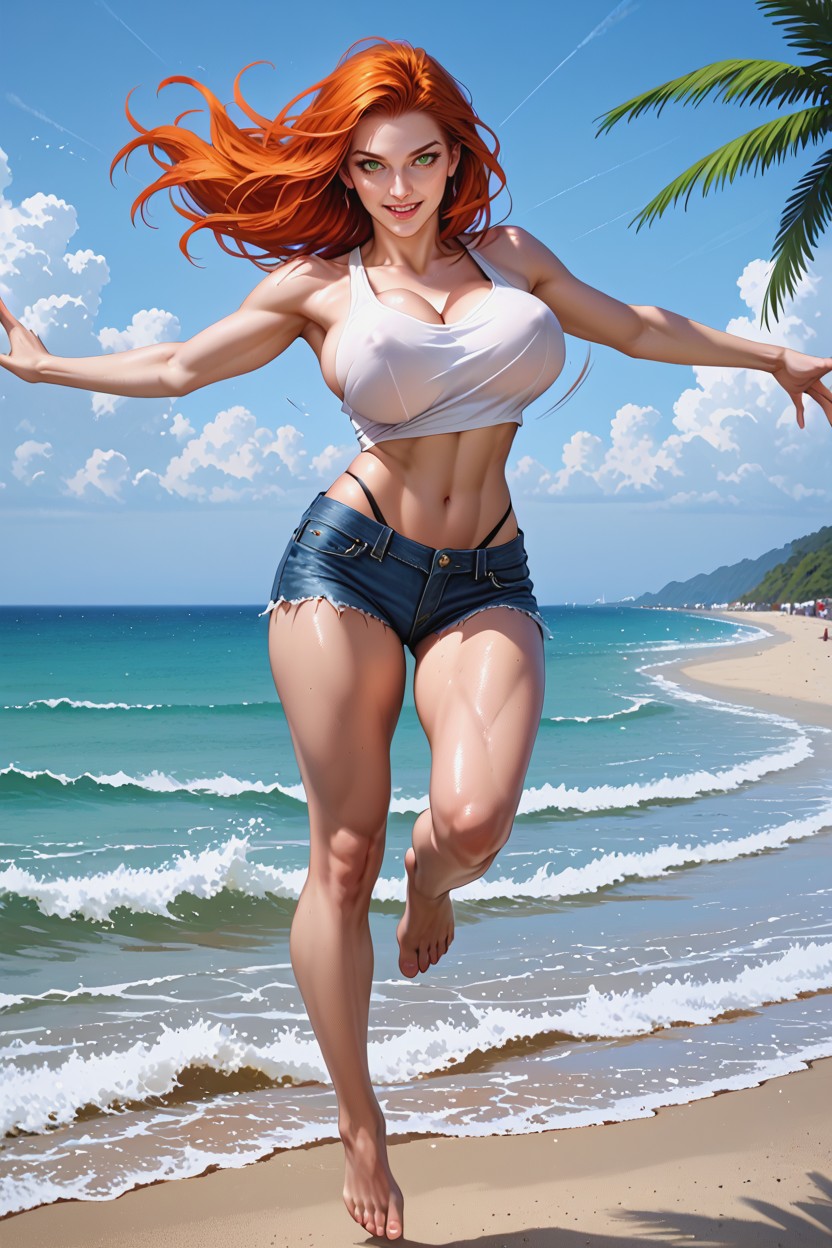Relaxed Playful Movement, White Tank Top, Tanga Hentai IA