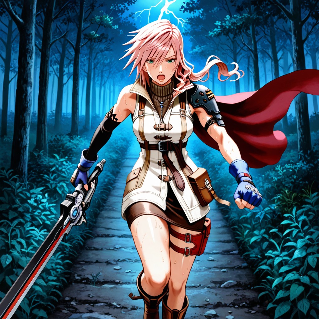 Wide Utility Belt, Large Black Foldable Saber Sheath Strapped Hanging Behind Butt, Lightning Farron Outfit Hentai IA