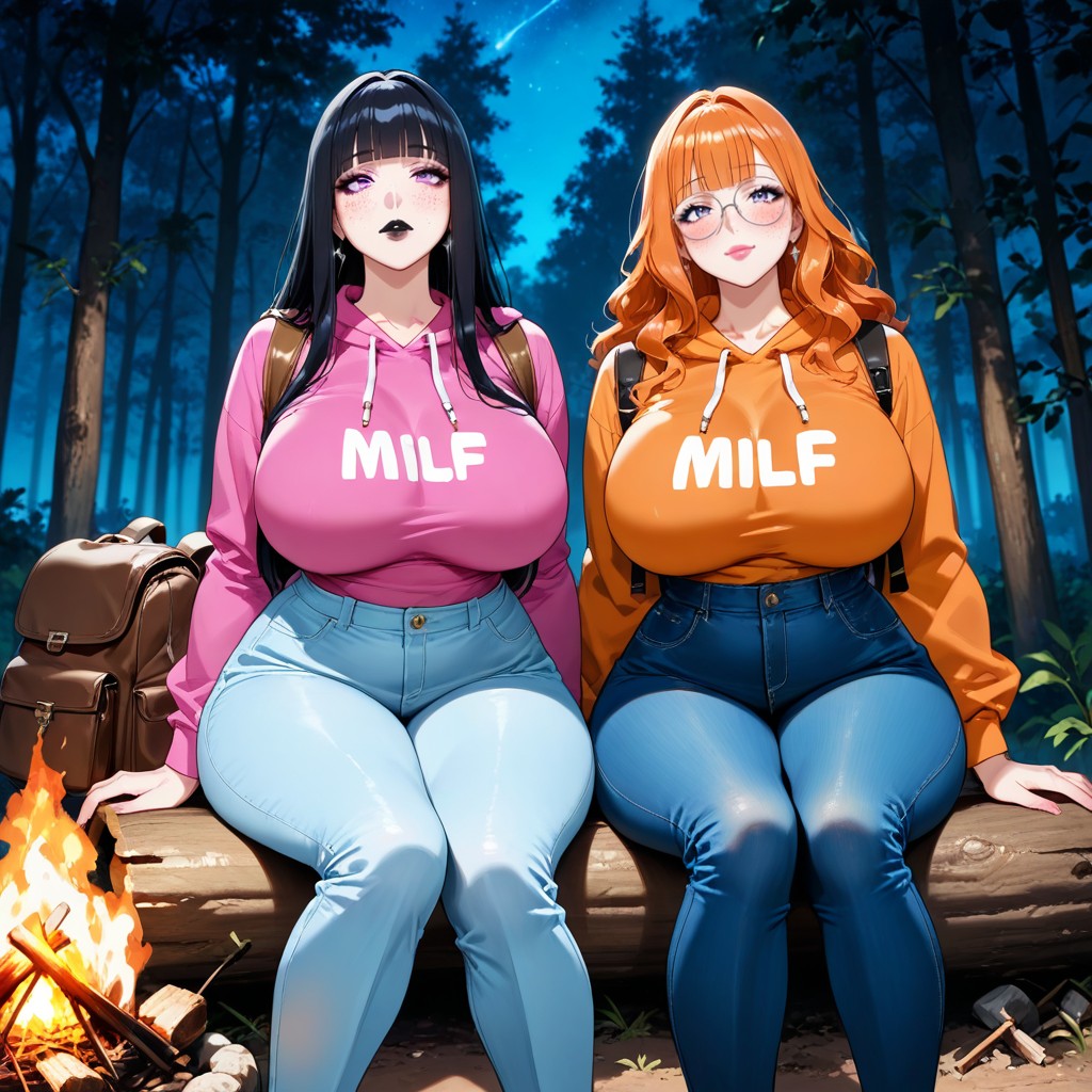 Huge Tits, Black Black Body Suit, Round Glasses Hentai AI Porn
