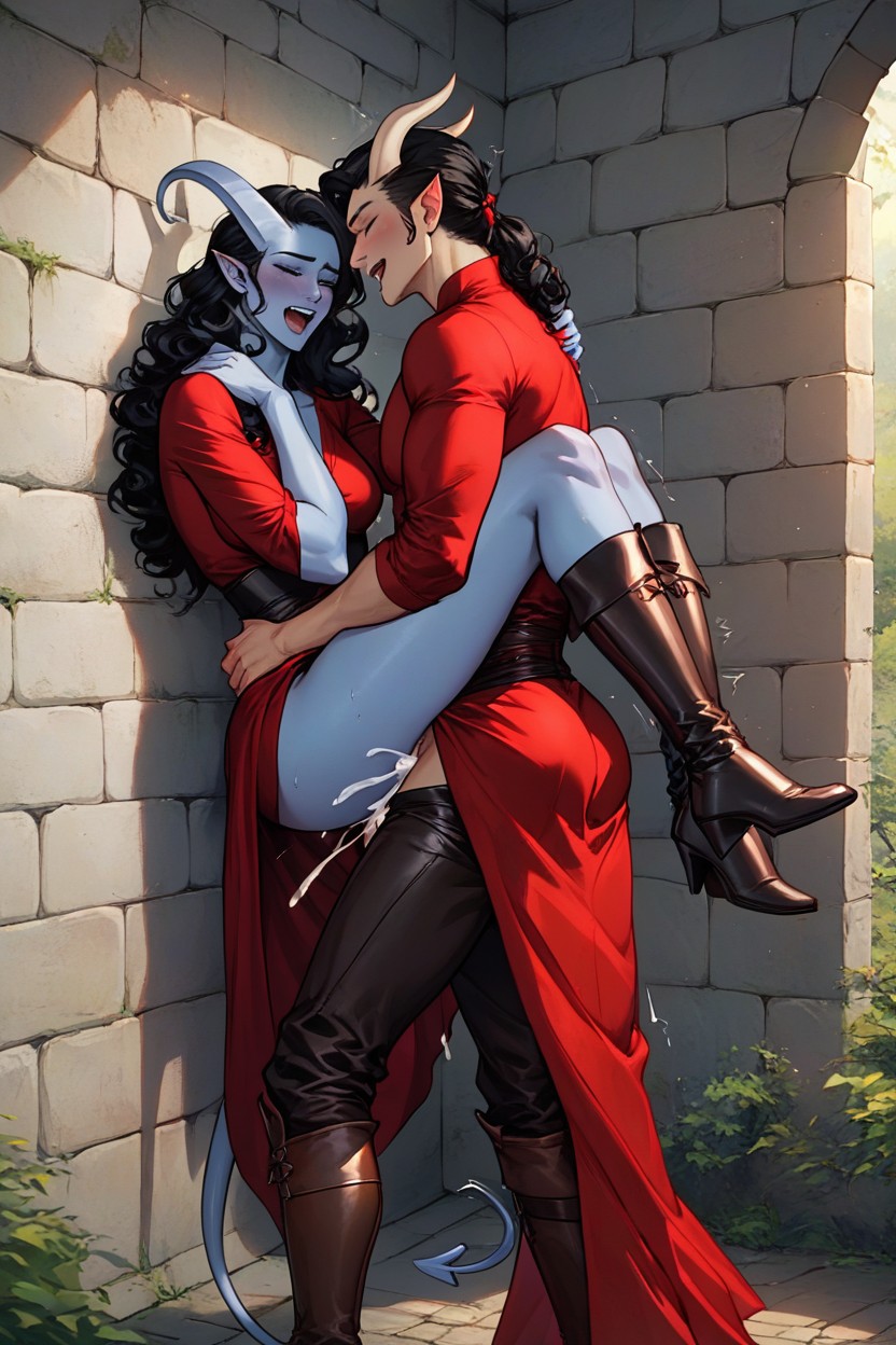 Woman Back Against Wall, Long Length, D&d Hentai AI Porn