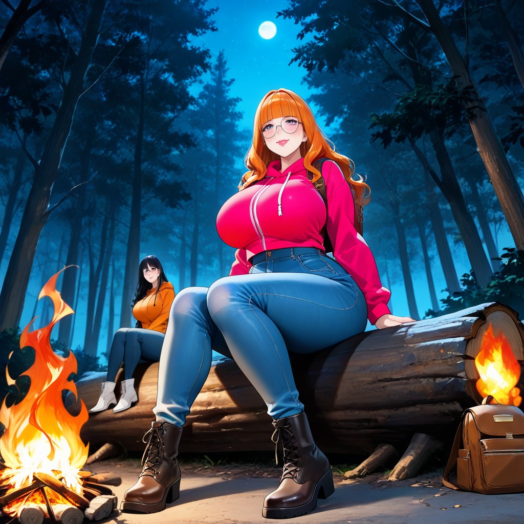 2 People, Bonfire, Bust Shot Hentai AI Porn