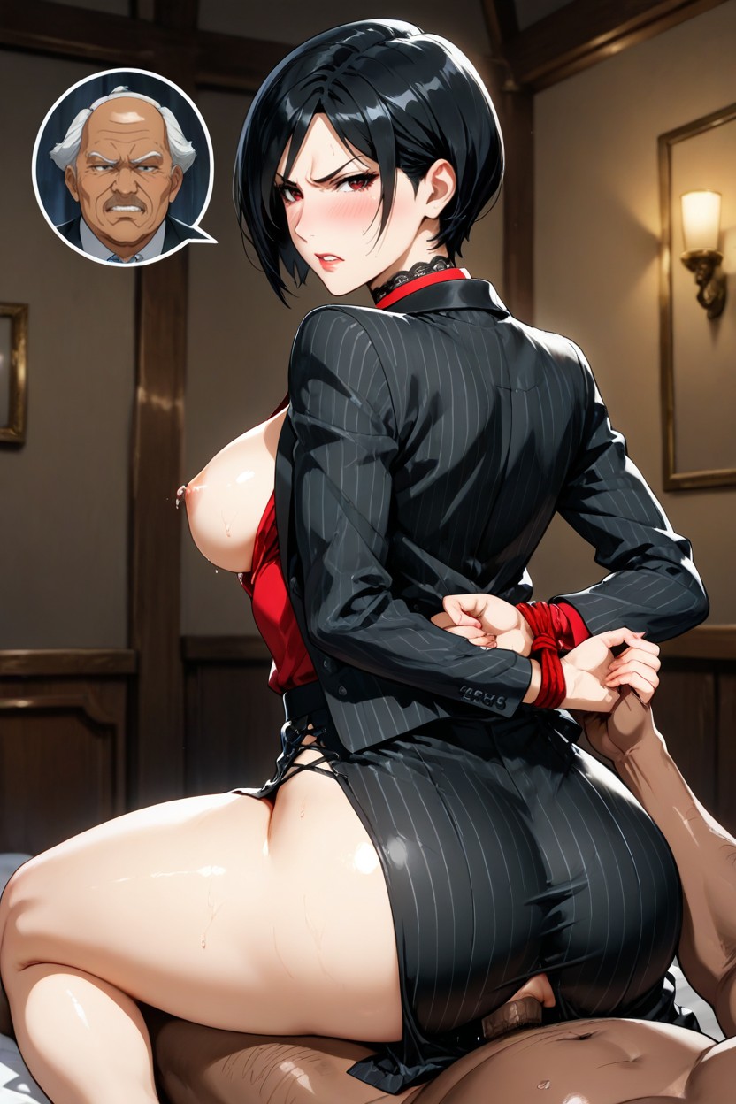 Smooth Texture, Skinny, Fitted Black Blazer Suit Jacket Hentai AI Porn