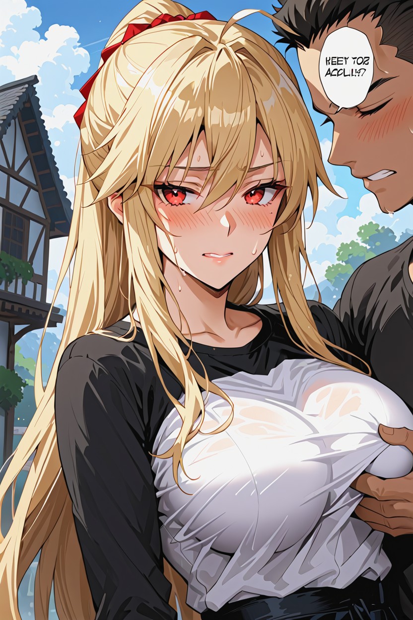Breasts, The Man Behind Her Is Groping Her Breasts, Sweat On Face Hentai AI Porn