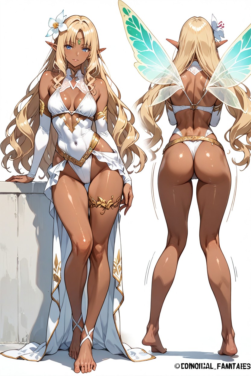 Multiple Views, Canonical White Fantasy Outfit, V-shaped Body Hentai AI Porn
