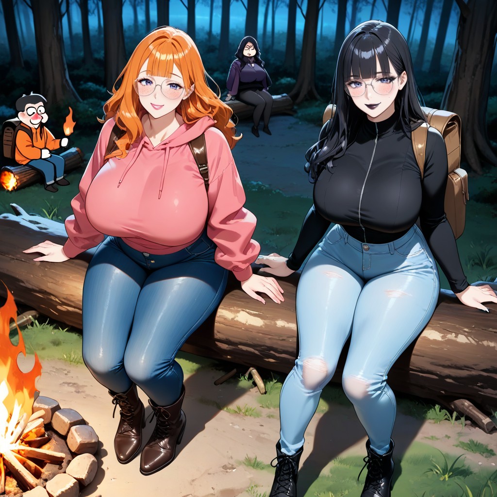 Waspwaist, Black Black Body Suit, Magenta Hoodie And Blue Jeans Hentai AI Porn