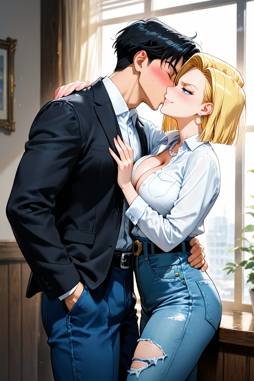 Black_belt, Bead_necklace, Torn_pants Hentai AI Porn