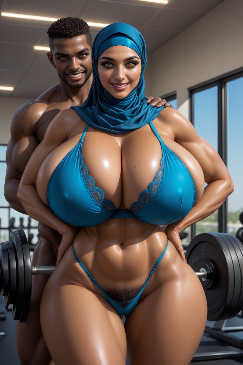 Smiling Mouth Open, Sky-blue Thong, Colossal Breast Hentai AI Porn