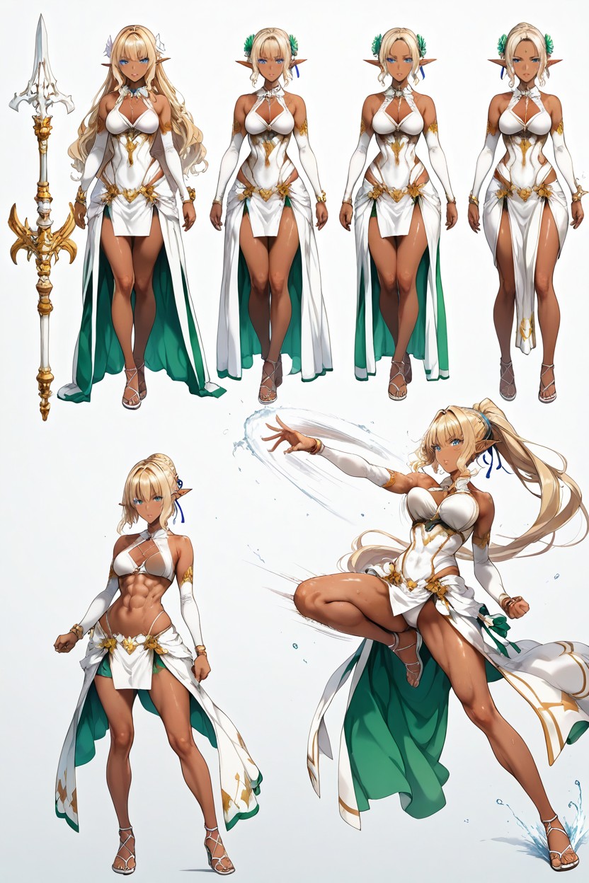 Same Character Proportions And Outfits, Small Breasts, Wavy Blonde Hair Hentai AI Porn