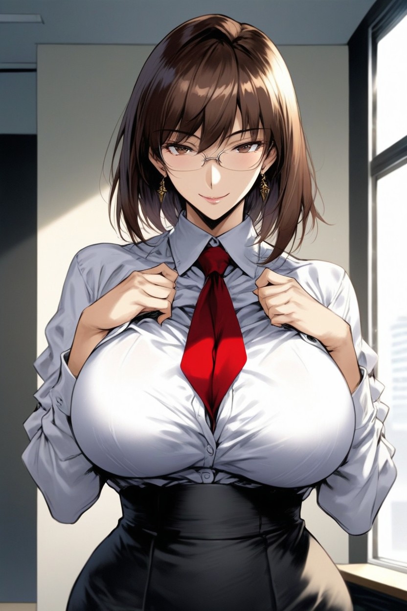 Model, Brown Hair, Huge Breasts Hentai AI Porn