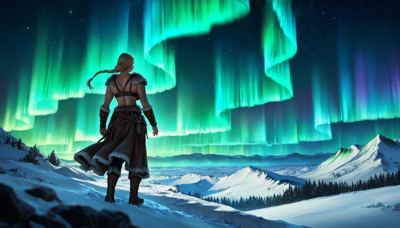 Rugged Norse Warrior Outfit, Character On The Right, Fierce Viking Woman In The Foreground Hentai AI Porn