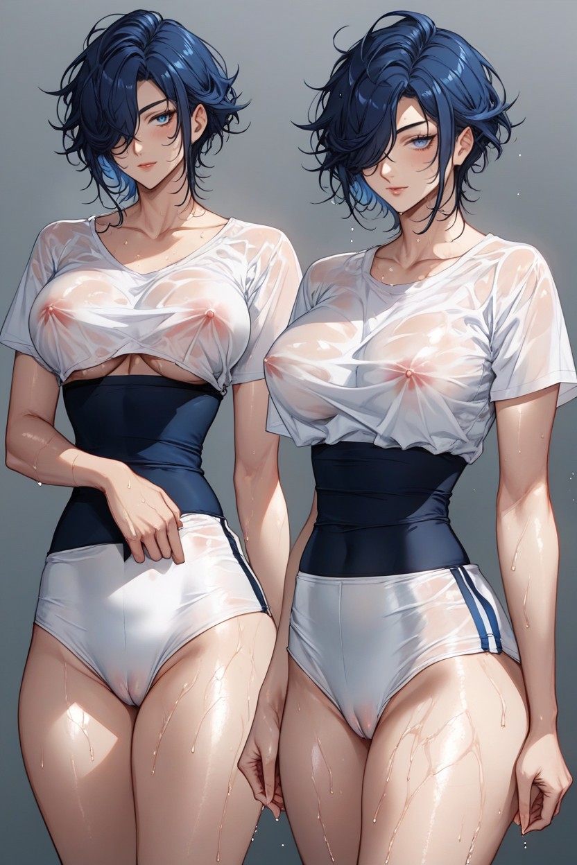 Large Ass, White Clothing, Right Eye Covered By Hair Hentai AI Porn
