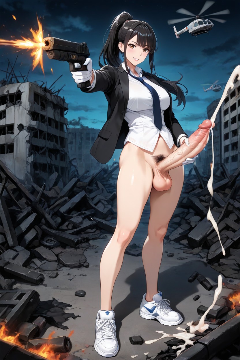 Surrounded By Ruins, Sleeves, Beautiful Erect Penis Hentai AI Porn