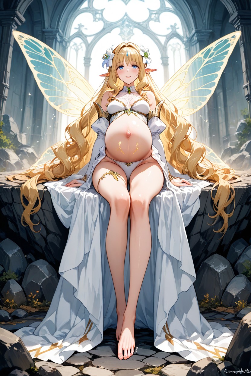 Canonical White Fantasy Outfit, 25+, Insanely Long Wavy Hair Hentai AI Porn