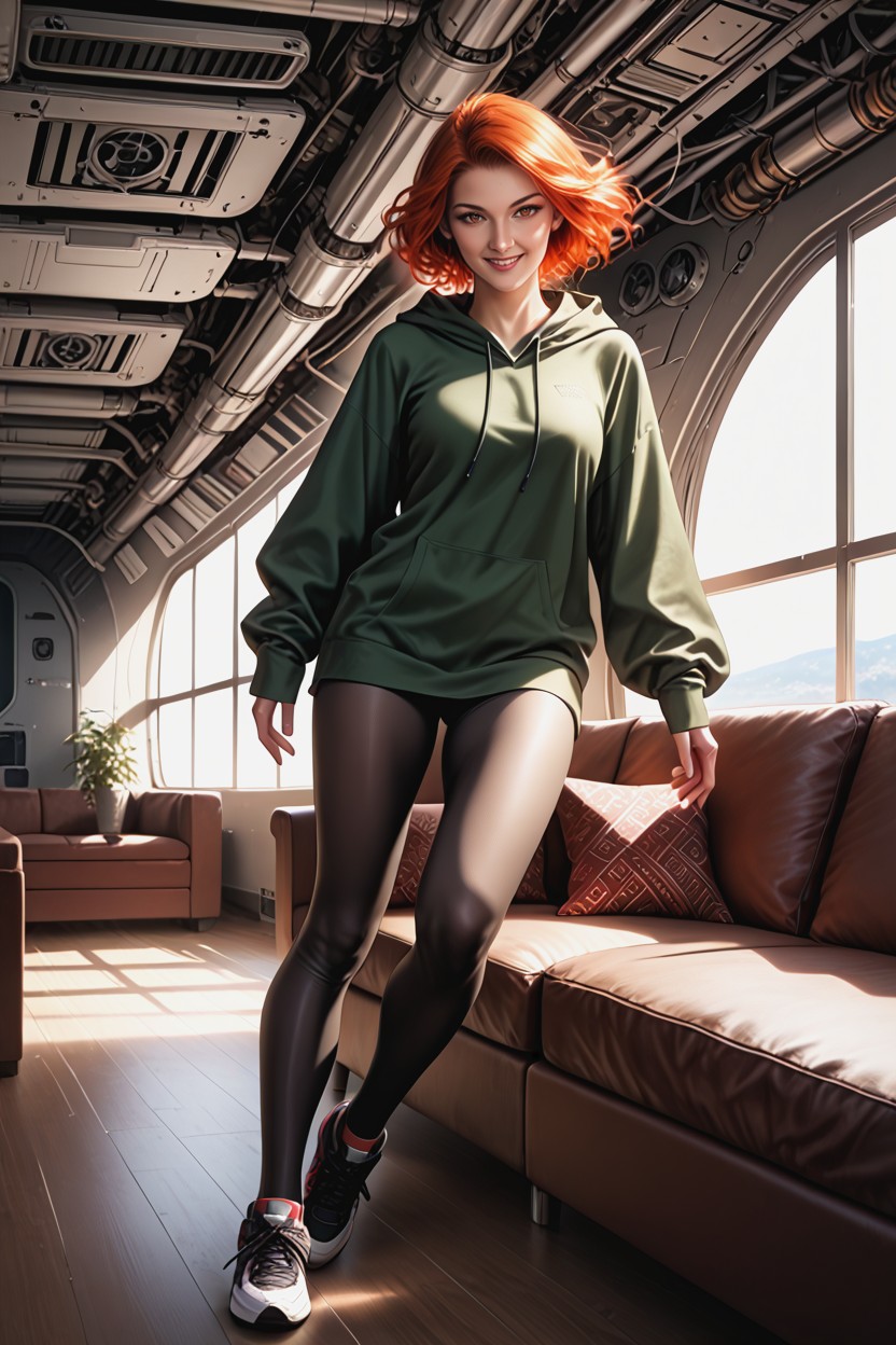 Highly Detailed, Hair Flowing Naturally, Sleek Metallic Walls Hentai AI Porn