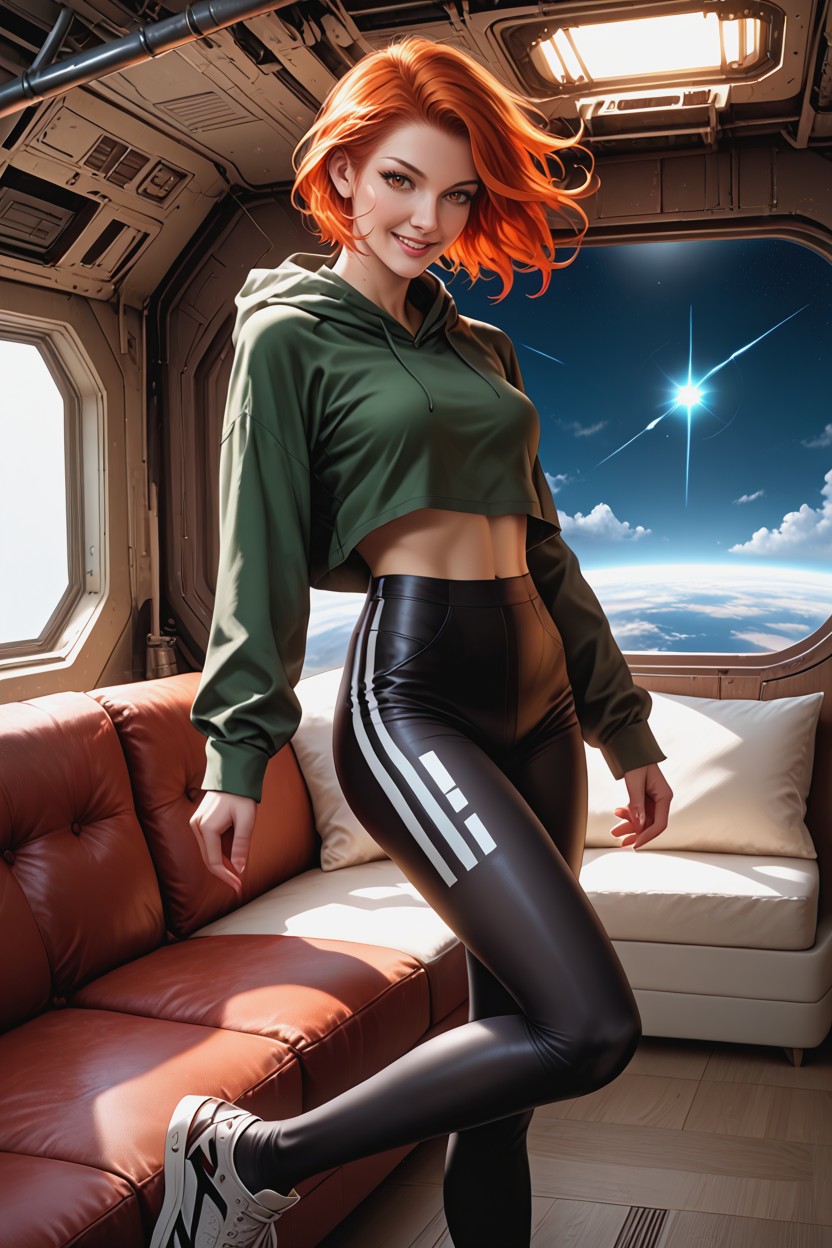 Playful Smile, Black Leggings, Detailed Hair Hentai AI Porn